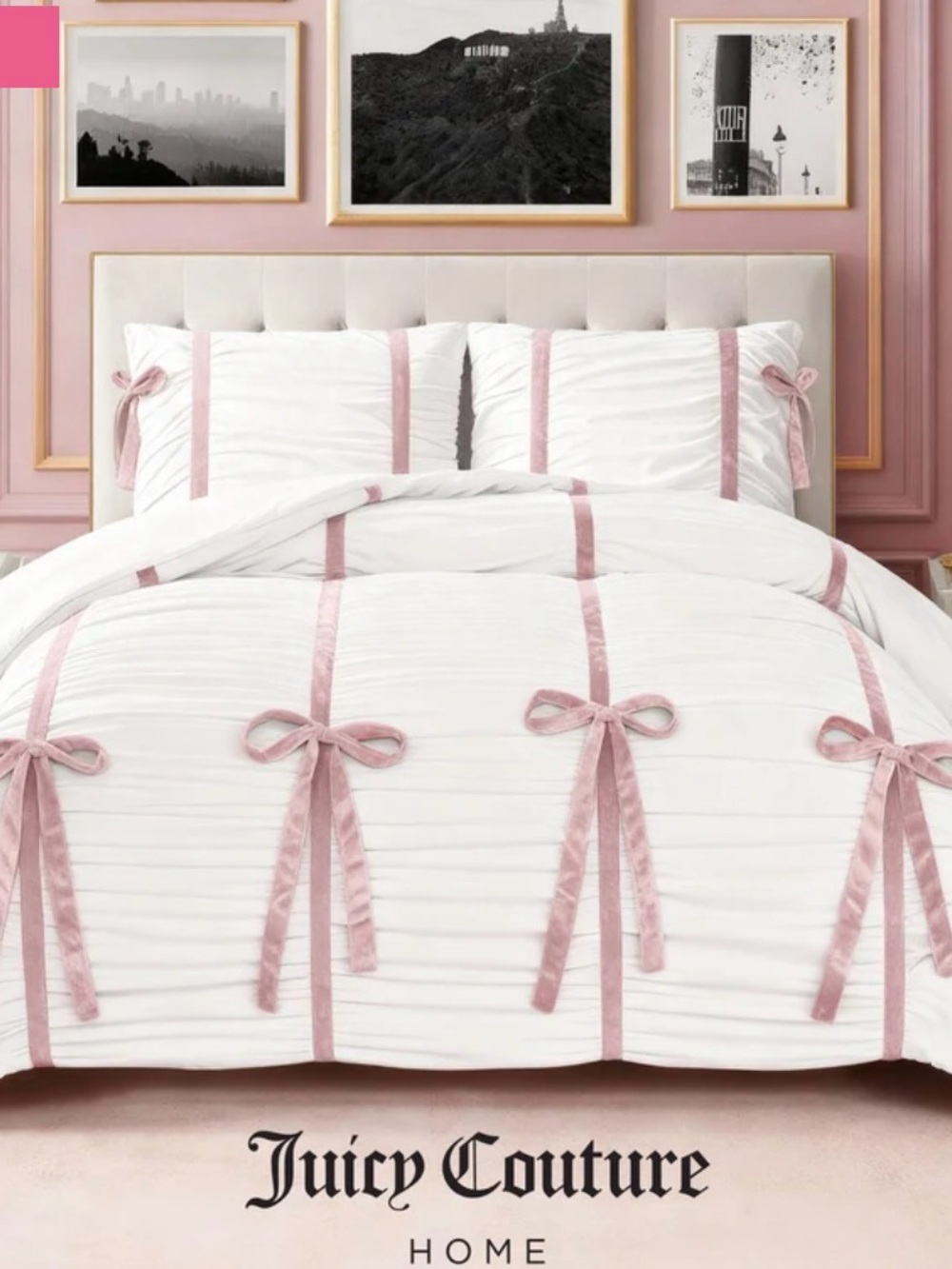 Juicy Couture Pink & White Ruffled Bow Comforter Set